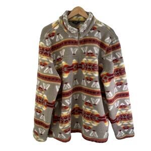 STOIC Women's Aztec Print Sherpa Half Zip Pullover Sweater Size Large Cabin Core